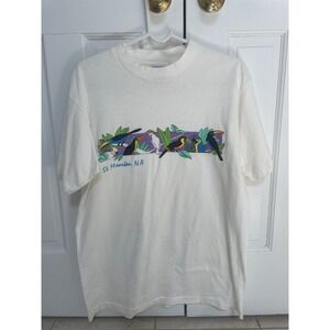 Vintage 90s St Maarten NA T Shirt‎ Men's Size Single Stitch White Made in USA